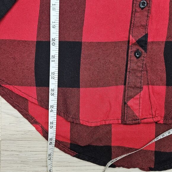 ARIZONA JEANS Womens Red Buffalo Plaid Boyfriend Fit Longsleeve Button Front... - Picture 5 of 6